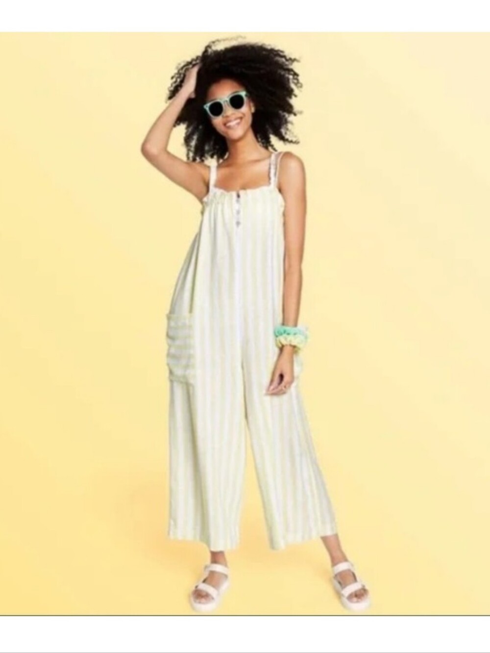 Stoney Clover + Target Striped Yellow & White Wide-Leg Linen Jumpsuit XS Summer